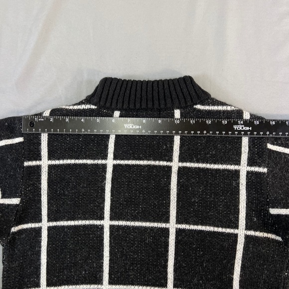 Y2K preppy work POOF NEW YORK Black White Grid Mock Neck Sweater Knit Top Siz L - Picture 10 of 16